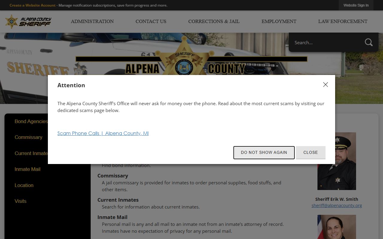Alpena County inmate population corrections and jail roster hub